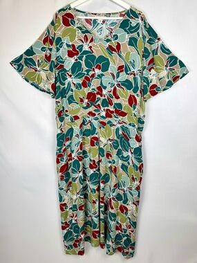 Coldwater Creek Short Sleeve Dress Teal Burgundy Floral Pockets Size 3X Travel